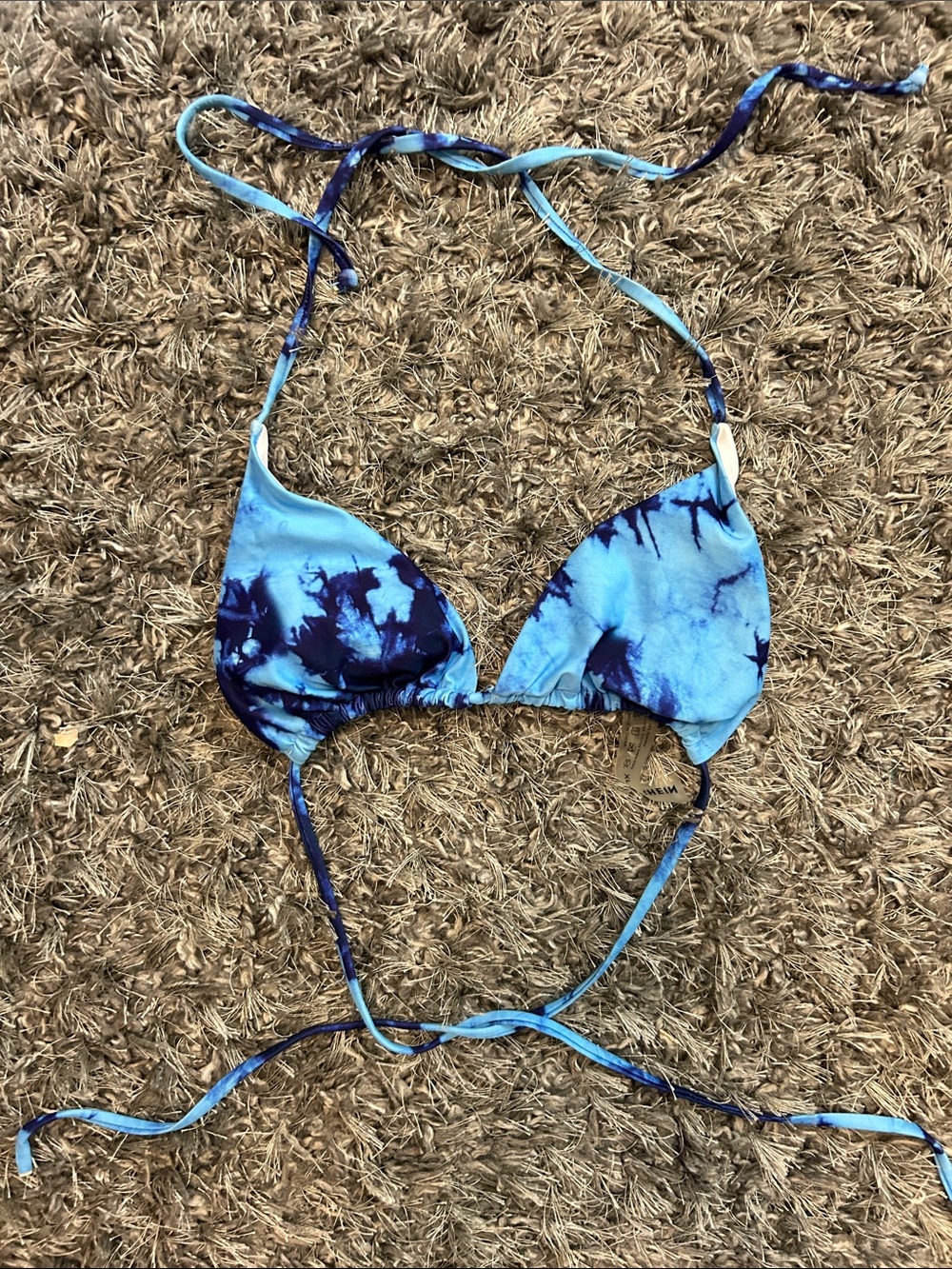 Blue Tie-Dye Triangle Bikini Top